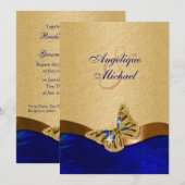 ブルー·金ゴールド·ブラウン·バタ結婚フライ 招待状 (正面/裏面)