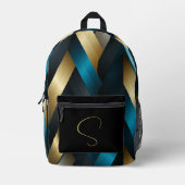 ブルー、金ゴールド、ブラックカスタムリュック プリントバックパック (正面)