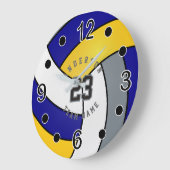 ブルー、金ゴールド、ホワイトバレーボールスタイルとDIY文字 ラージ壁時計 (傾斜)