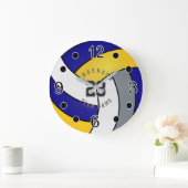 ブルー、金ゴールド、ホワイトバレーボールスタイルとDIY文字 ラージ壁時計 (ホーム)