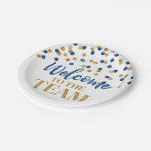 ブルー・金ゴールド・紙吹雪がチームにようこそ  ペーパープレート (アングル)