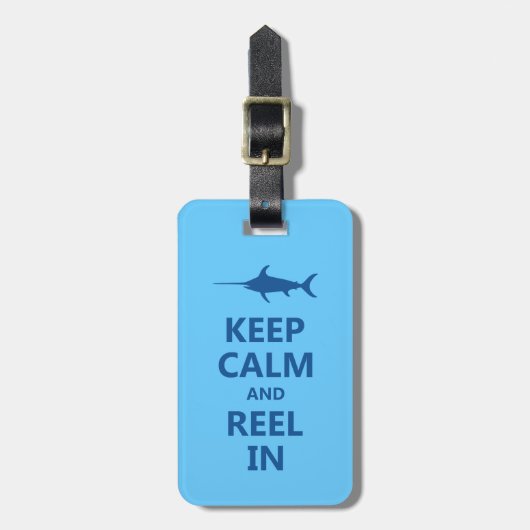 ブルー 釣りを楽しもう Keep Calm and Reel In ラゲッジタグ (正面縦)