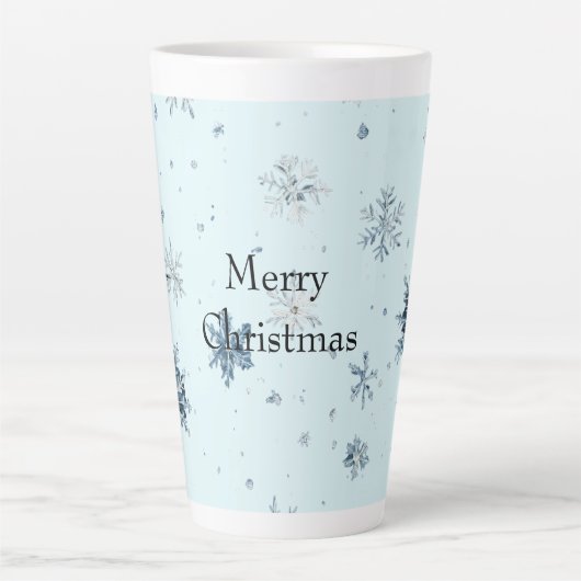 ブルー+雪の結晶+クリスマス カフェラテマグ (正面)