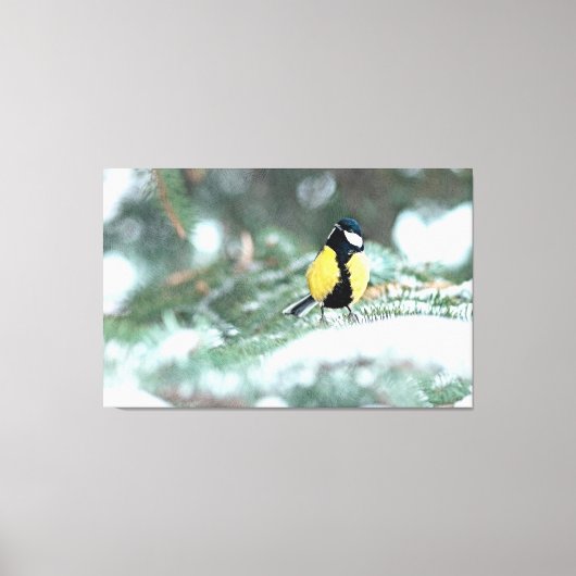 ブルー《鳥》アメリカゴガラオングリーンスプルスツリー キャンバスプリント (正面)