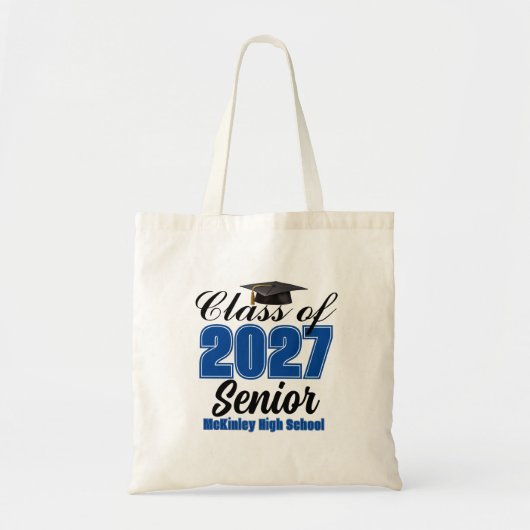ブルー 2027年卒業 高校 シニア カスタムデザイン トートバッグ (正面)