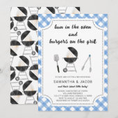 ブルー BBQ ベビーシャワー 招待状 (正面/裏面)