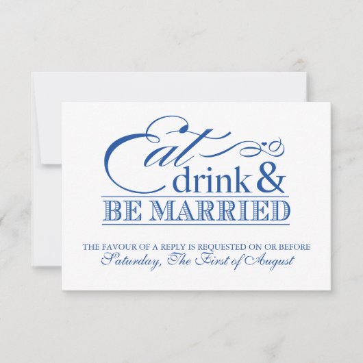 ブルー Eat Drink and Be Married 結婚式出欠確認 出欠カード (正面)
