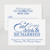 ブルー Eat Drink and Be Married 結婚式出欠確認 出欠カード (正面/裏面)