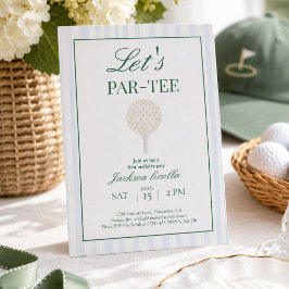 ブルー Let's Par-Tee ゴルフ1歳の誕生日招待状 サンキューカード