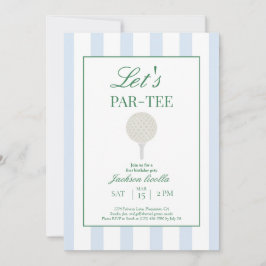 ブルー Let's Par-Tee ゴルフ おしゃれな1歳の誕生日 招待状
