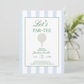 ブルー Let's Par-Tee ゴルフ おしゃれな1歳の誕生日 招待状 (スタンド正面)