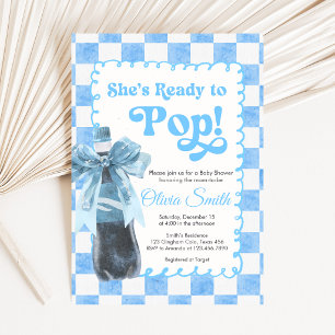 ブルー She's Ready to Pop ベビーシャワー招待状 招待状