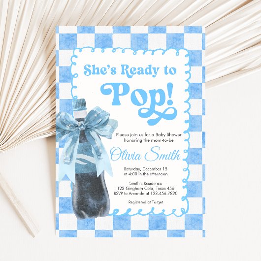 ブルー She's Ready to Pop ベビーシャワー招待状 招待状