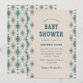 ブルー Southwestern アステカ パターン ベビー シャワー 招待状 (正面/裏面)