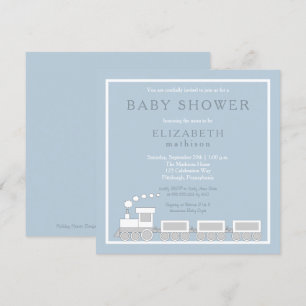 ブルー White Choo Train Boy Baby Shower   White Choo  招待状