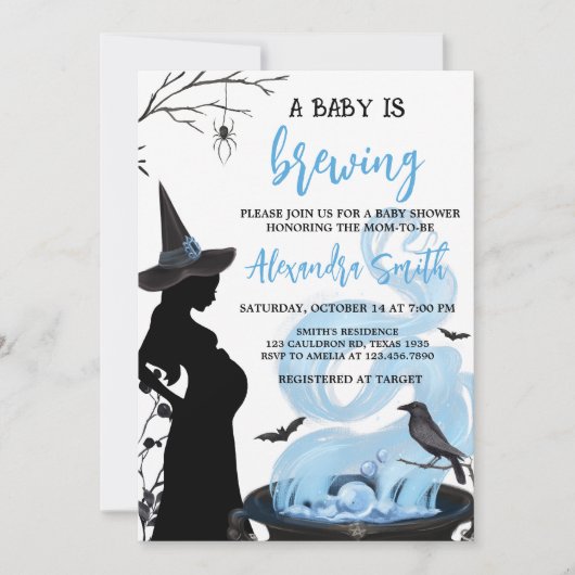 ブルーAベビーはハロウィーンのベビーシャワーを醸造している 招待状 (正面)