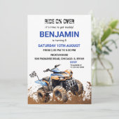 ブルーATVホイーラーバイク誕生日招待状 招待状 (スタンド正面)