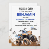 ブルーATVホイーラーバイク誕生日招待状 招待状 (正面/裏面)