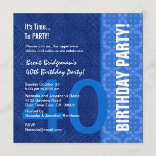 ブルーB40モダンの40歳の誕生日 招待状