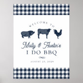 ブルーBBQまたは結婚カップルのシャワー歓迎サイン ポスター (正面)