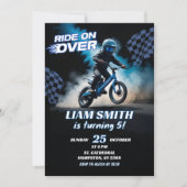 ブルーBMXレーシング自転車 誕生日おめでとう ボーイ 招待状 (正面)