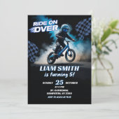 ブルーBMXレーシング自転車 誕生日おめでとう ボーイ 招待状 (スタンド正面)