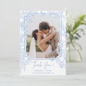 ブルーChinoiserie Toile de Jouy結婚の写真 サンキューカード (スタンド正面)