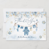 ブルーClosetlineコールドアウトサイド男の赤ちゃんシャワー サンキューカード (正面)