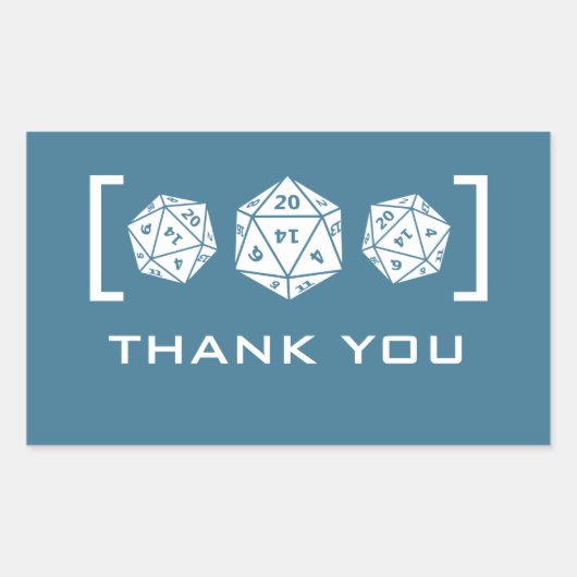 ブルーD20サイコロゲーマーサンキューステッカー 長方形シール (正面)