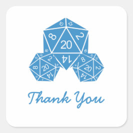 ブルーD20サイコロサンキューステッカー スクエアシール