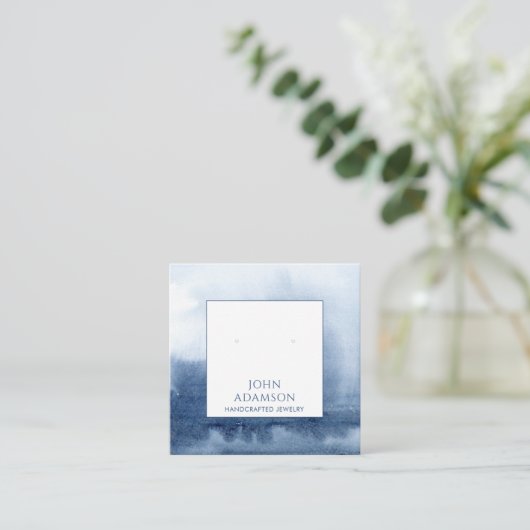 ブルーEthereal水色イヤリング表示カード スクエア名刺 (スタンド正面)