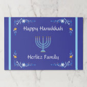 ブルーHANUKKAH（ユダヤ教）メノラーカスタマイズNAME紙ランチョンマット ペーパーパッド (正面)