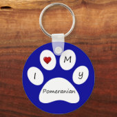 ブルーI愛するポメラニア犬キーチェーン キーホルダー (正面)