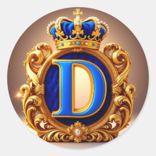 👑 ブルーLetter Dクラウンモノグラムラウンドラベル ラウンドシール