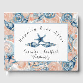 ブルーn赤面ビーチシーシェルフラワーズ結婚ーズ ゲストブック (正面)