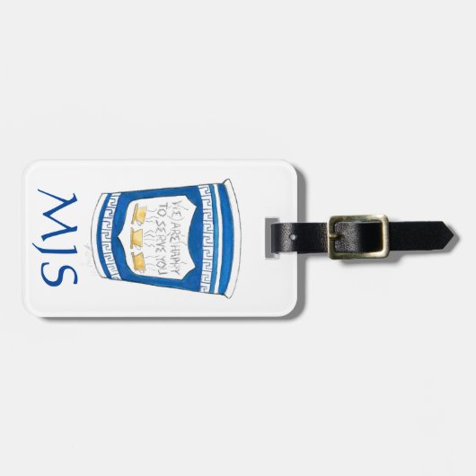 ブルーNYCギリシャ語ディナーデリコーヒーカップモノグラム ラゲッジタグ (正面横)