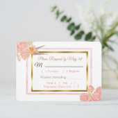 ブルーPInk金ゴールドバード&フローラウェディングRSVPカード 出欠カード (スタンド正面)