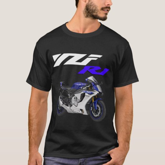 ブルーR1スポーツバイクバイク Tシャツ (正面)