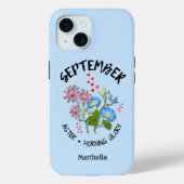 ブルーSEPTEMBER誕生月花名前をカスタムする Case-Mate iPhoneケース (裏面)