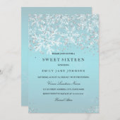 ブルーSweet sixteenウィンターワンダーランドスノーフレーク 招待状 (正面/裏面)