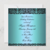 ブルーSweet sixteenゼブラ/ボウ誕生日招待状 招待状 (裏面)