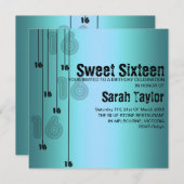 ブルーSweet sixteen誕生日招待状 招待状 (正面/裏面)