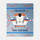 ブルーWh|オレンジアイスホッケーリンク|プレーヤージャージー フリースブランケット (正面)