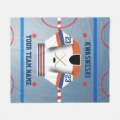 ブルーWh|オレンジアイスホッケーリンク|プレーヤージャージー フリースブランケット (正面(横))