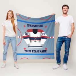 ブルーWh|レッドアイスホッケーリンク|プレーヤージャージー フリースブランケット