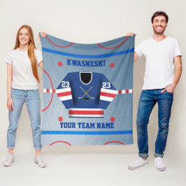 ブルーWh|レッドアイスホッケーリンク|プレーヤージャージー フリースブランケット
