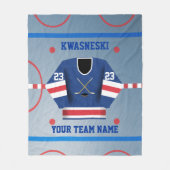 ブルーWh|レッドアイスホッケーリンク|プレーヤージャージー フリースブランケット (正面)