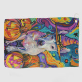 ブル不気味テリアハロウィーンウィッチとカボチャ ゴルフタオル (横)