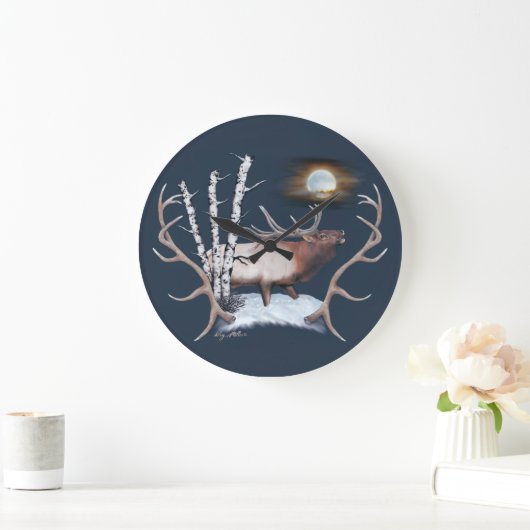 ブル威厳のあるエルク絵を描ズ ラージ壁時計 (ホーム)