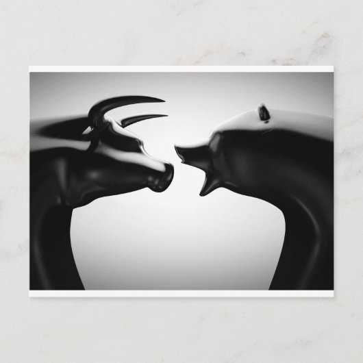 ブル対ベアーブラックとホワイト ポストカード (正面)